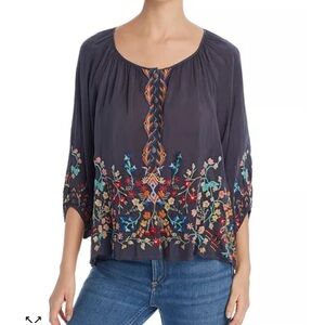 Johnny Was Sarah Embroidered Blouse Size M Blue